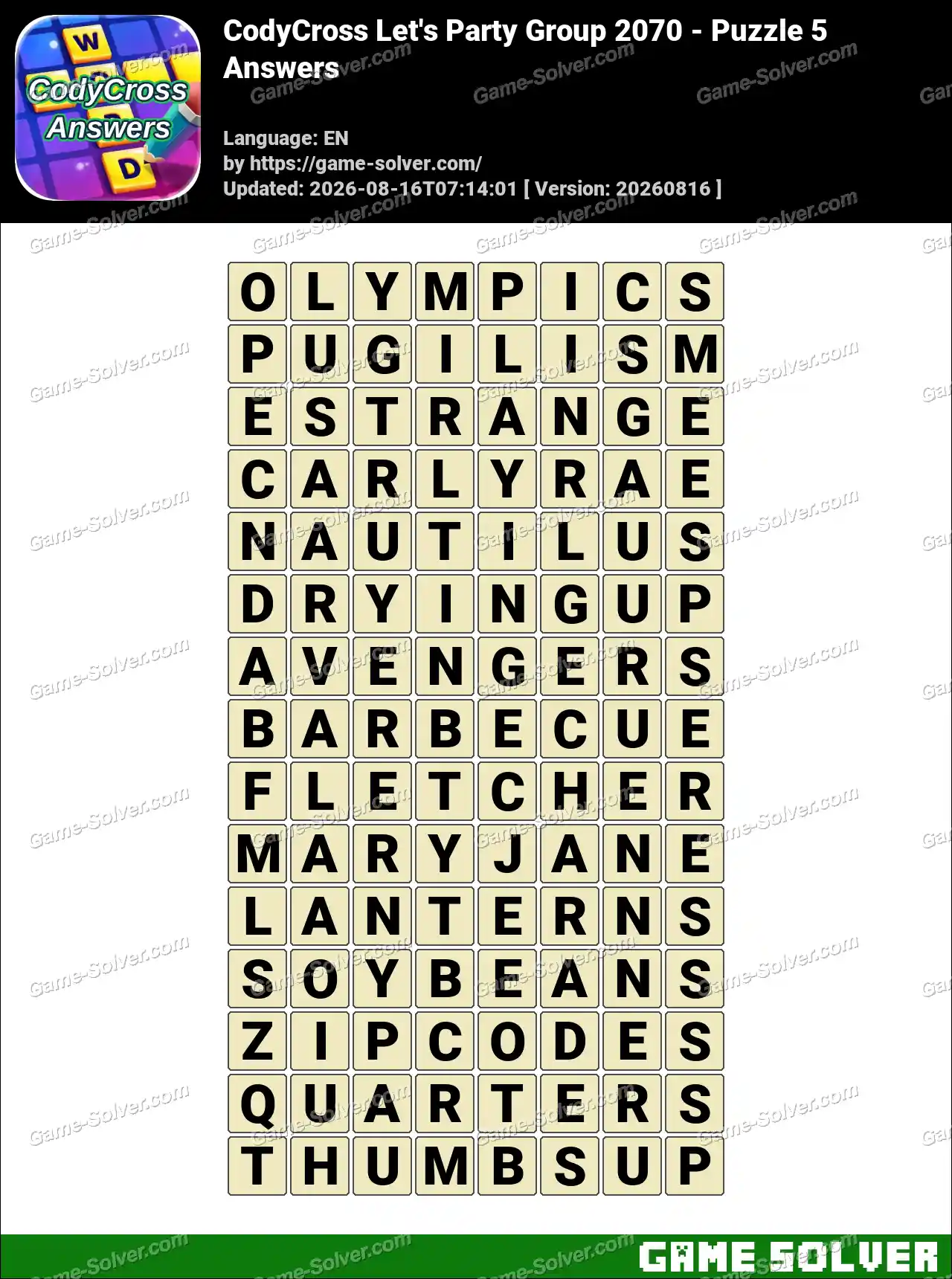 CodyCross Let’s Party Group 2070 – Puzzle 5 Answers